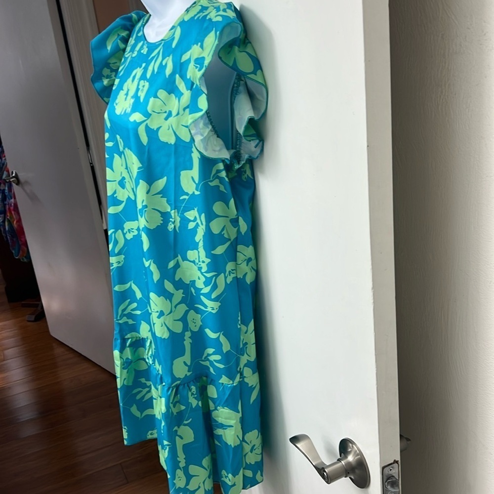 Floral Blue and Green Women's Dress - Picture 7 of 10